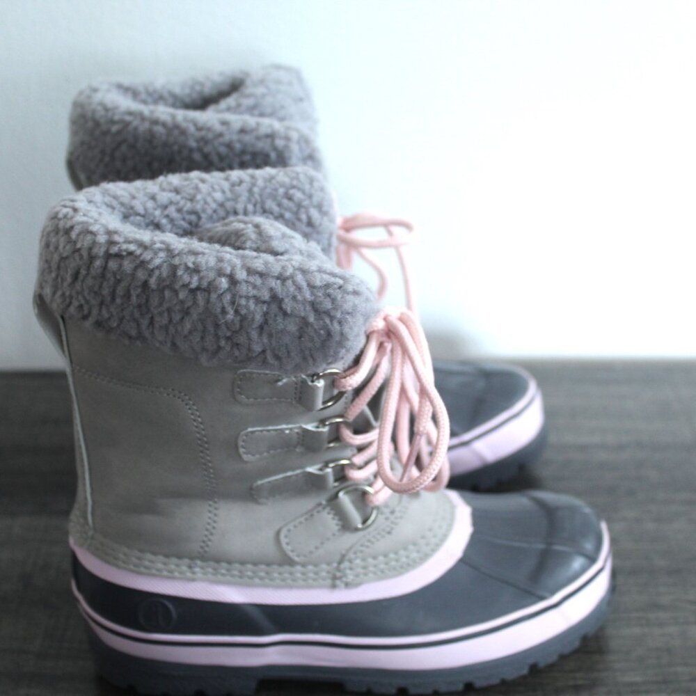 Lands End Gray/pink Kids Expedition Waterproof Insulated Snow Boots Youth Size 2